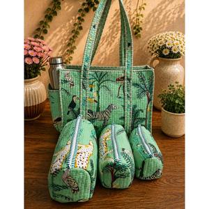 Juego de Bolsas de Viaje de 3 Piezas, Acolchadas de Algodón, Estilo Vintage, Estampado Floral, Duraderas, Ligeras, Fáciles de Transportar, Capacidad Media - Product Image 1