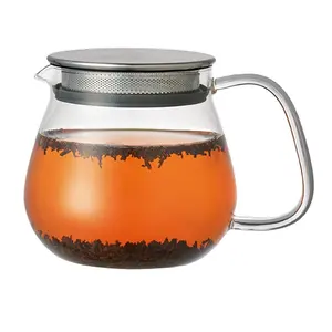 15oz 450ml 1 Touch Heat-resistant Glass Teapot With Stainless Steel Strainer And Lid