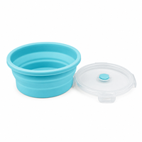 Boîte à lunch en silicone pliable ronde moyenne, compatible micro-ondes, avec couvercle verrouillable, pour la préparation des repas et les voyages (vente en gros)