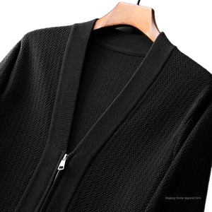 Chaqueta de Punto con Cuello en V para Hombre, Cárdigan de Poliéster Sólido con Cierre de Cremallera, Nueva Moda Juvenil, Abrigo - Product Image 5