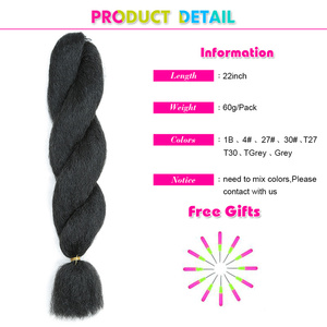 Cabello sintético Kanekalon de 22 pulgadas, liso rizado, para <span class=keywords><strong>trenzas</strong></span> de ganchillo, preestirado, doble trama, ignífugo, 60 g, a granel - Product Image 3