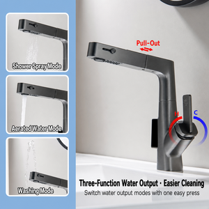 Zinc Alloy Ceramic Pull-out Deck Mount Bathroom Sink Basin <strong>Faucet</strong> Tap Single Hole <strong>Installation</strong> Hot/Cold Water Mixer Digital - Product Image 5