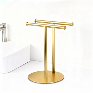 Porte-serviettes double noir sur pied en acier inoxydable pour salle de bain - Product Image 3