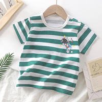 Vente en gros de t-shirts pour enfants à manches courtes en coton respirant, col rond, motifs d'animaux et de lettres, pour garçons et filles