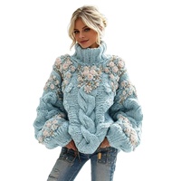 Pull à col roulé pour femme imprimé en 3D sur mesure |   Tricot surdimensionné vert rétro |   Fabricant de pulls vintage haut de gamme OEM
