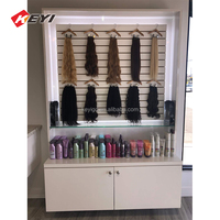 Vitrine de Salon sur Pied en Bois Blanc avec Logo Personnalisé Gratuit pour Présentoir de Cheveux Naturels et Extensions de Perruques en Magasin