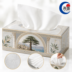 Pañuelos Faciales Blancos de Lujo, Suaves, Gruesos y Absorbentes, con Diseño Floral en Relieve de Rama de Olivo Mediterráneo Fénico, 4 Capas - Product Image 1