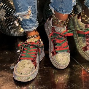 2026 Spring New Full Rhinestone Platform Sneakers Women Color‑Block Embroidered Plus Size Casual Sports Shoes - Product Image 3