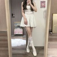 Chaussettes mi-hautes pour fille style ballet, printemps-été, ruban tissé à double aiguille, nœud, bordure en dentelle, blanc laiteux, douces, en polyester