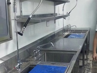 Table de travail professionnelle sur mesure pour cuisine de restaurant, en acier inoxydable de qualité alimentaire, avec évier intégré pour la préparation du poisson