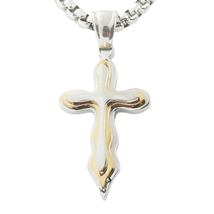 Men's Stainless Steel Cross Pendant <b>Necklace</b> Geometric Design Punk Retro Style 120219 - Product Image 2