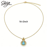 Collier Wu Lou plaqué or 14 carats, anti-ternissement, avec pierre bleue, zircon et faux perle, bijoux Shiyi SY