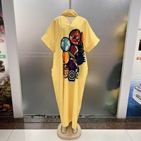 Vestido Boubou Africano Tradicional con Estampado a Rayas, Cuello en V, Holgado, Informal, para Uso Diario, Vacaciones, con Bolsillo para Pañuelo, Moda 2026
