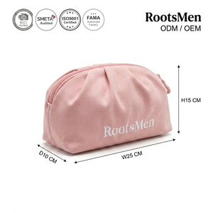 Bolsa de Cosméticos RootsMen Rosa de Poliéster, Tamaño Mediano, Cierre de Cremallera, Portátil, con Patrón de Letras, Estilo Simple - Product Image 1