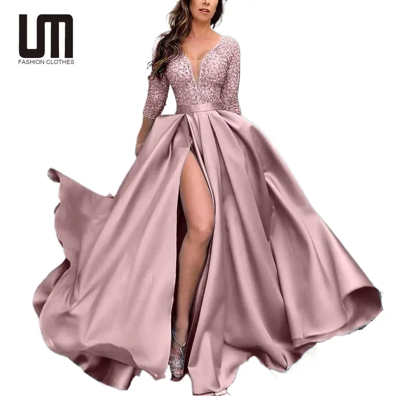 Liu Ming Luxury 2024 Trending Woman Elegant Plus Size High Slit Formal Evening Club Party Gown Bridesmaid Dress