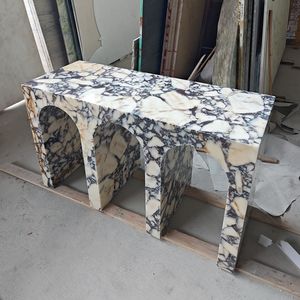 Décoration de maison Style nordique moderne meubles en pierre forme d'arc entrée italien Calacatta alto marbre décor <span class=keywords><strong>Console</strong></span> Tables - Product Image 2