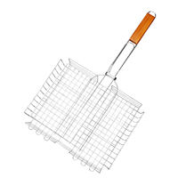 BQ-1136 Panier de barbecue en fer avec longue poignée en bois pour charbon de bois, outils et accessoires d'extérieur, grilles en treillis métallique