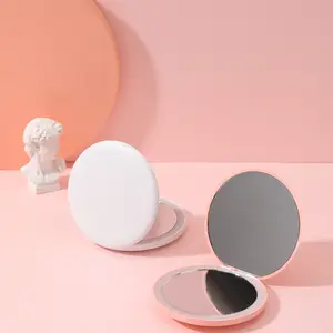 Miroir de poche pliant en aluminium portable petit miroir de maquillage blanc rose avec lumières led usb