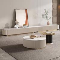 Meuble TV et Table Basse en Pierre Frittée Style Italien – Combinaison Luxe Moderne pour Salon avec Rangement Long au Sol