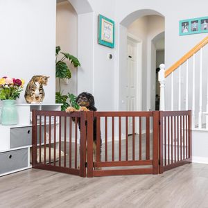 Precio bajo de fábrica Muebles para mascotas 3 paneles Valla para mascotas Puerta de madera independiente para mascotas Puerta retráctil para perros con una puerta - Product Image 2