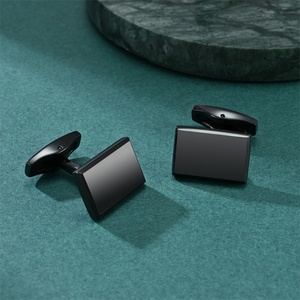 High End Jewelry <b>Blank</b> square Cufflinks Dainty Stainless Steel Black Cuff Links Gift for Men - Product Image 5