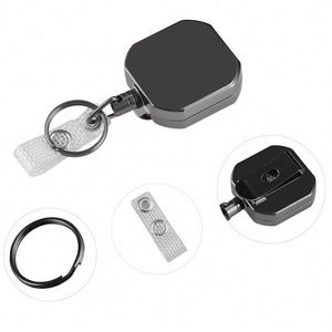 Heavy Duty Retractable Badge Holder Reel <b>Square</b> Metal ID Badge Holder with Belt Clip Camping <b>Key</b> Ring for Name Card Keychain - Product Image 4