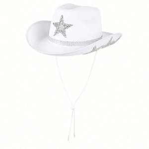 Sombreros Vaqueros con Estrellas de Diamantes de Imitación Estilo Occidental, Logotipo Personalizado, Halloween, Novia, Viajes, Casual, Unisex, 4 Estaciones, con Cuerda - Product Image 5