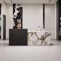 Bureau de réception carré moderne de luxe personnalisé avec éclairage LED, en bois écologique, à joint sans soudure, pour salle de sport, bureau, hôtel, spa, salon, école
