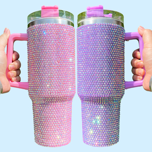 Vente en gros tasse de camping en plein air 40 Oz Rhinestone clouté Bling Tumbler Full Bling Rhinestone 40 oz Tumbler avec poignée et paille - Product Image 1