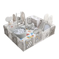 Parque de juegos plegable para bebés con tobogán de bolas, columpio y aro de baloncesto para interiores