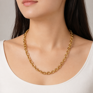 Collier chaîne en acier inoxydable plaqué or 14 carats sous vide, maillons ovales torsadés et lisses, tons or et argent - Product Image 5