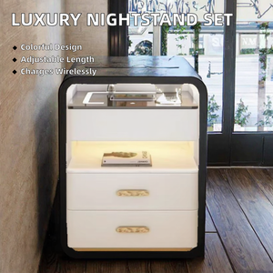 <span class=keywords><strong>Table</strong></span> <span class=keywords><strong>de</strong></span> <span class=keywords><strong>chevet</strong></span> multifonctionnelle luxueuse <span class=keywords><strong>et</strong></span> intelligente avec recharge sans fil <span class=keywords><strong>et</strong></span> LED, avec vase à fleurs, adaptée à la chambre à coucher - Product Image 2