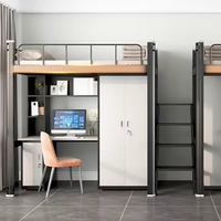 Dortoir étudiant pas cher meubles de chambre à coucher appartement utiliser fer loft lit avec escalier bureau d'ordinateur et casier armoire avec étagère à livres