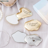Cermin Saku Hati dan Awan Custom dengan Ukiran Nama Laser, Cermin Rias Kompak, Hadiah Pernikahan untuk Pengiring Pengantin