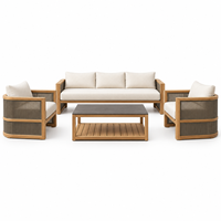 Ensemble de canapés de patio en aluminium finition teck de luxe avec table basse pour villa, hôtel et complexe hôtelier