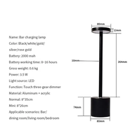Lampe de table design minimaliste, flexible, sans fil, rechargeable, batterie, aluminium, variateur tactile, lumière d'ambiance portable, café, hôtel