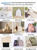 Pochette de protection anti-poussière en coton blanc brossé doux de qualité supérieure avec cordon de serrage, impression personnalisée du logo de la marque pour sac à main de luxe