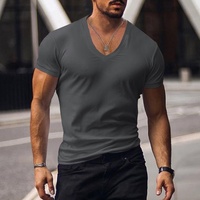 Collection été - T-shirt décontracté pour homme, coupe slim, col en V, manches courtes, design uni, respirant, séchage rapide, haute élasticité