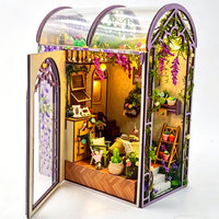 Kit de maison miniature DIY, kit Book Knook, bibliothèque miniature florale, décoration de bibliothèque en bois, cadeau