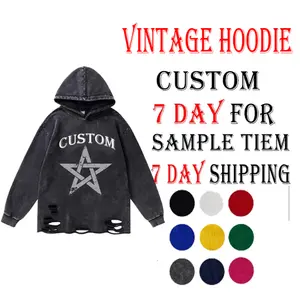 2022 Zuur Wassen Zip Up Hoodie Hip Hop Print Ripped Fleece Hoodie Verontruste Gewassen Hoodie Mannen