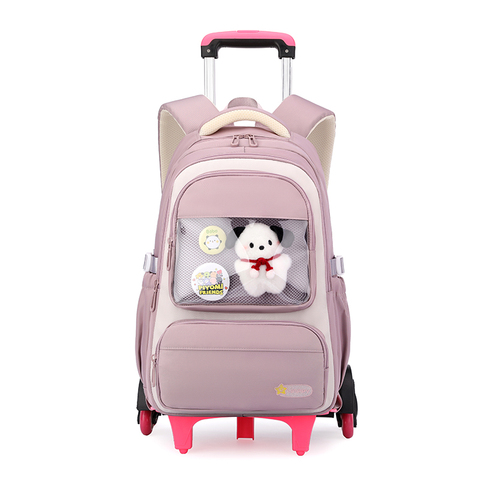 Large Capacity Cute Girls Trolley School Bags Con Ruedas Nina Junior Middle Student Rolling Backpack Teens Kids Wheeled Backpack
