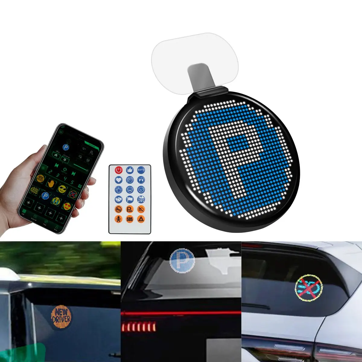 Round Car LED Expression Screen Smart App Control Programmable Display Board Scroll Message Panel DIY Car Rear Window LED Sign