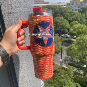 Vaso Personalizado con Tachuelas Brillantes de los Astros de Texas, Vaso de Acero Inoxidable de 40 oz con Asa, Vaso Brillante de los Astros de Houston de 40 oz - Product Image 3