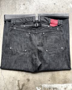 Tessuto Salavge oversize a gamba larga rosso con bottone Tornado Raw giapponese svasato Jeans Jeans larghi da uomo - Product Image 4