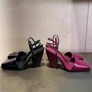 Sandalias de tacón alto y grueso retro para mujer, talla grande 44, con correas elásticas en el tobillo, punta cuadrada, zapatos de vestir de verano para mujer - Product Image 5