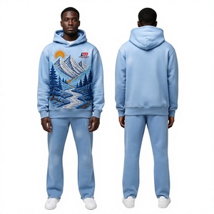 Survêtement à capuche bleu clair pour homme, manches longues, imprimé par sublimation motif montagne, tenue décontractée, respirant, léger, 100 % hiver - Product Image 4