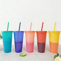 Lot de 10 gobelets pour enfants à couleurs changeantes, étanches, avec couvercles et pailles, 710 ml, réutilisables, en plastique, design mignon, pour fêtes et voyages, sûrs et applicables
