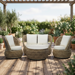 Muebles para sala de estar, sofá y mesa de madera de caoba, mezcla con marco de ratán y tejido de hojas de plátano, gran oferta - Product Image 3