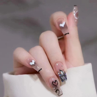 Faux ongles à presser chic, nude et noir, style Ins tendance, forme cercueil moyenne, en matériau ABS, avec pointes contrastées, 24 pièces