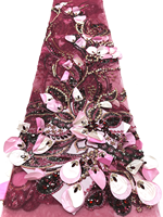 NI.AI Nouveau tissu en dentelle nigériane perlée avec perles brodées et sequins pour robes de mariée et matériaux de confection pour filles